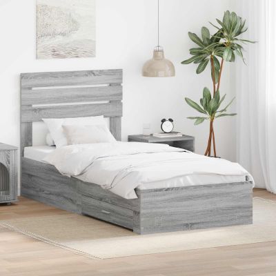 vidaXL Rám postele Sivý Sonoma a striebro 75 x 190 cm Kompozitné drevo