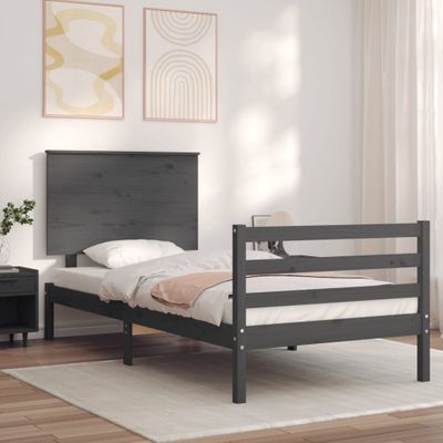 vidaXL Rám postele s čelom sivý 100x200 cm masívne drevo