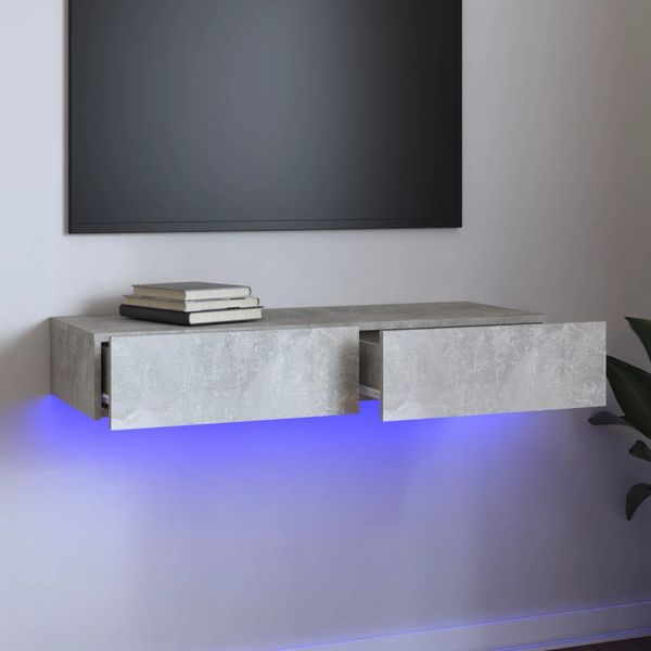 vidaXL TV skrinka s LED svetlami betónová sivá 90 x 35 x 15,4 cm