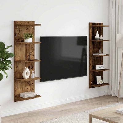 vidaXL Stenná polica 2 ks Staré drevo 30 x 15 x 100 cm