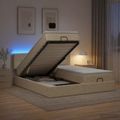 vidaXL Ottoman posteľ s matracom a LED Krémová 200 x 200 cm Látka