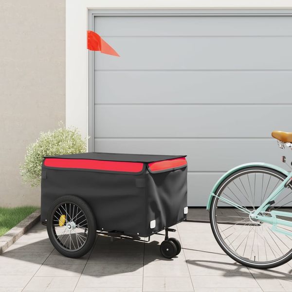 vidaXL Vozík za bicykel, čierno červený 45 kg, železo