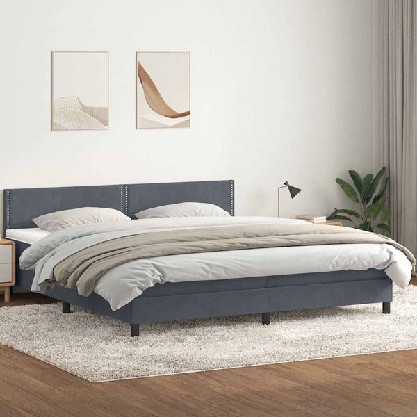 vidaXL Posteľný rám boxspring s matracom tmavosivý 180x210 cm zamat
