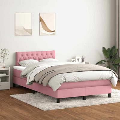 vidaXL Posteľný rám boxsping s matracom ružový 120x210 cm zamat