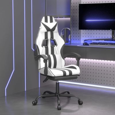 vidaXL Otočná herná stolička s podnožkou biela a čierna umelá koža