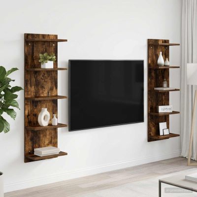 vidaXL Stenná polica 2 ks Dymový dub 30 x 15 x 100 cm Kompozitné drevo