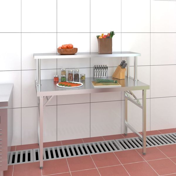 vidaXL Kuchynský pracovný stôl s policou 120x60x115 cm nehrdzav. oceľ