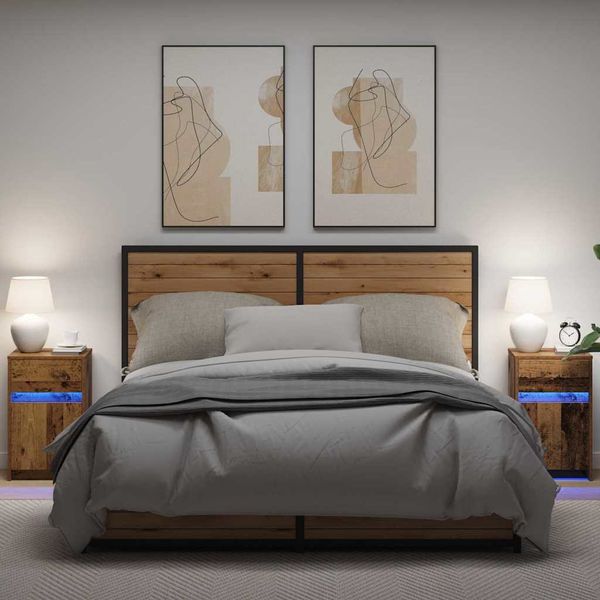vidaXL LED nočný stolík so zásuvkou 2 pcs Staré drevo 38 x 34 x 61 cm
