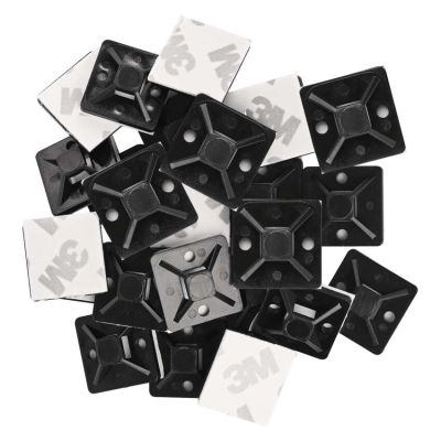 Samolepiaca príchytka sťahovacej pásky 20×20 mm, čierna, 25 ks
