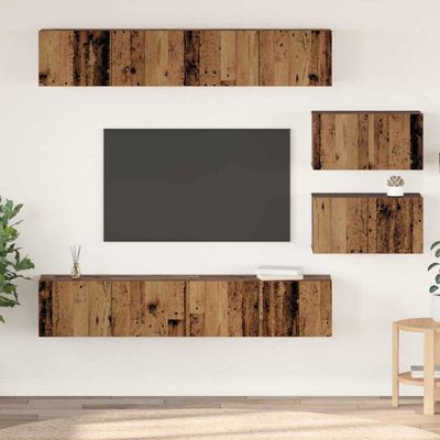 vidaXL Zostava TV skriniek Nástenný 6 pcs Staré drevo Kompozitné drevo