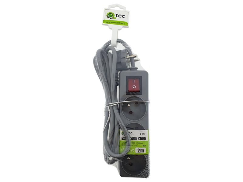 Predlžovací kábel 3 zásuvky 2m QTEC Q-391F s vypínačom