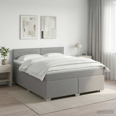vidaXL Posteľ s boxspringom a matracom a LED Svetlosivá 140 x 200 cm