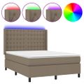 vidaXL Posteľ boxsping s matracom a LED sivohnedá 140x200 cm látka