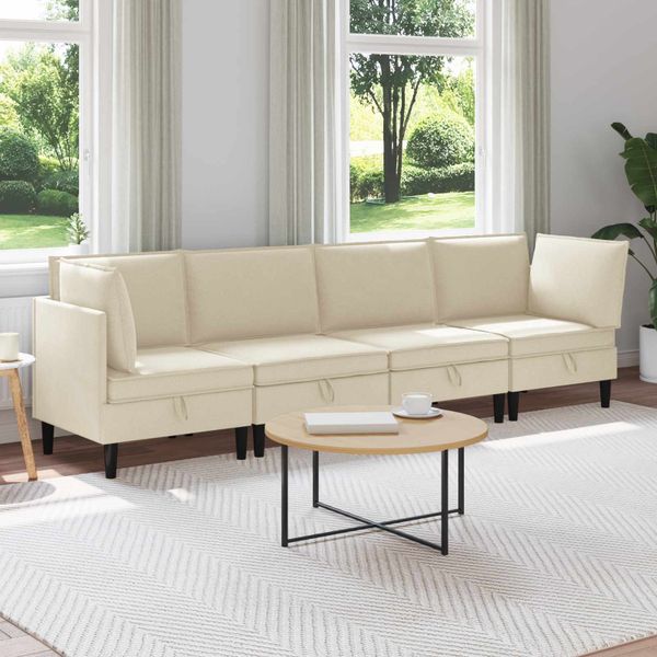 vidaXL Súprava nábytku do obývačky 4 pcs Krémová Látka