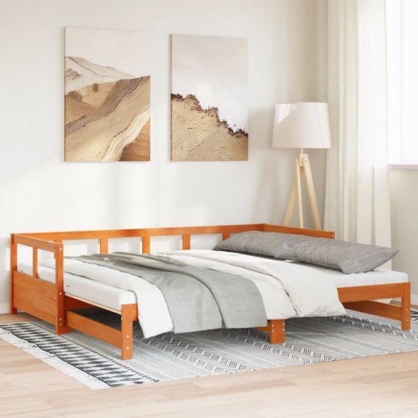 vidaXL Vysúvacia denná posteľ s matracmi, hnedá 90x200 cm, borovica