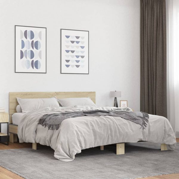 vidaXL Posteľný rám dub sonoma 150x200 cm kompozitné drevo a kov