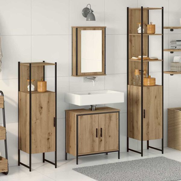 vidaXL Sada kúpeľňového nábytku Nástenný 4 pcs Hnedá Kompozitné drevo