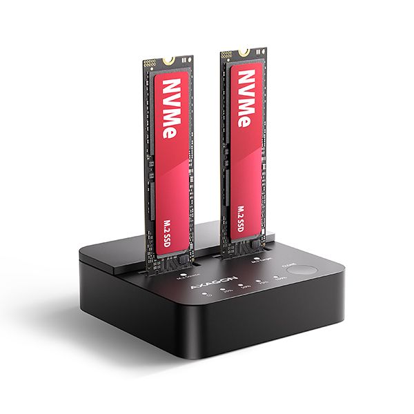 AXAGON ADSA-M2C22L, USB-C 20Gbps dokovacia stanica pre 2× M.2 NVMe SSD s funkciou klonovania