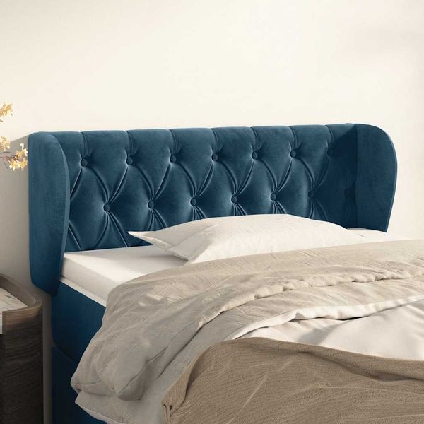 vidaXL Čelo postele so záhybmi tmavomodrá 93x23x78/88 cm zamat