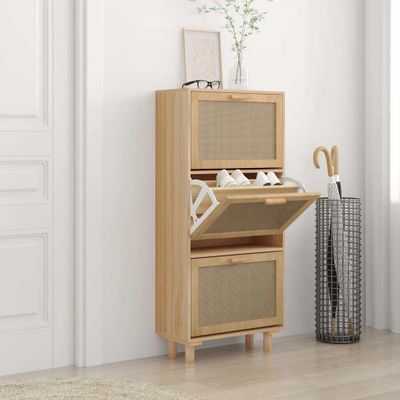 vidaXL Botník hnedý 52x25x115 cm spracované drevo a prírodný ratan