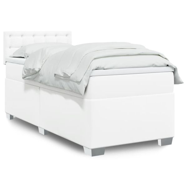 vidaXL Boxspring posteľ s matracom biela 90x190 cm umelá koža