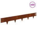 vidaXL Obrubník trávnika 50 ks 100 x 15 cm Oceľ Hrdzavý