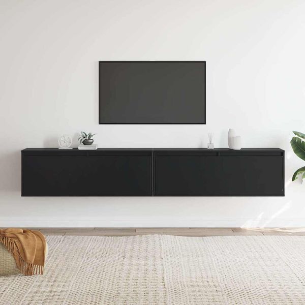 vidaXL Nástenné skrinky 2 ks čierne 100x30x35 cm masívna borovica
