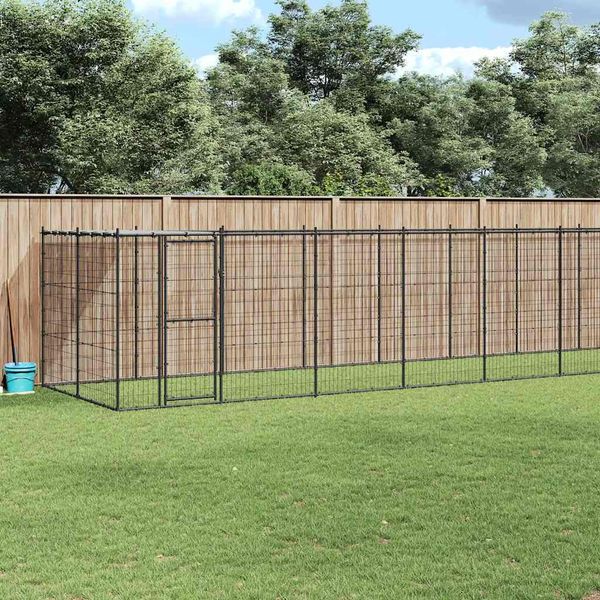vidaXL Vonkajšia voliéra pre psov so strechou oceľová 26,62 m²