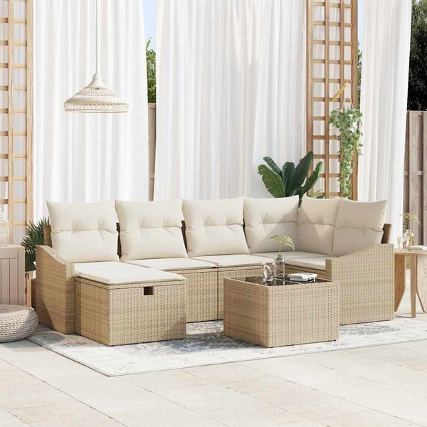 vidaXL Sada pohoviek 7 ks Béžová a krémová polyratan
