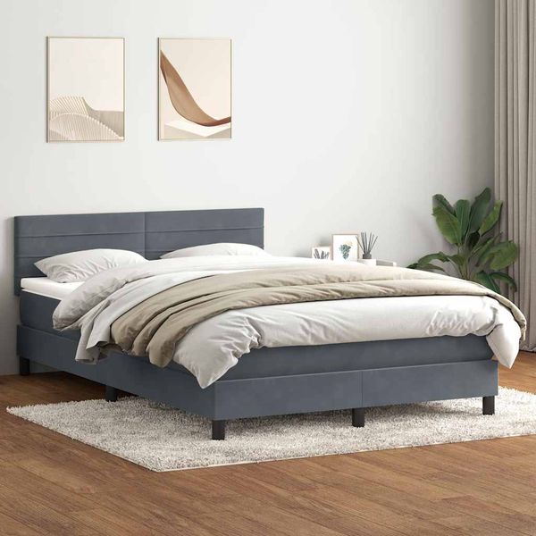 vidaXL Posteľný rám boxspring s matracom tmavosivý 140x210 cm zamat