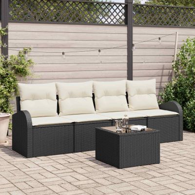 vidaXL Súprava záhradných pohoviek 5 pcs 4-Seater Čierna a krémová