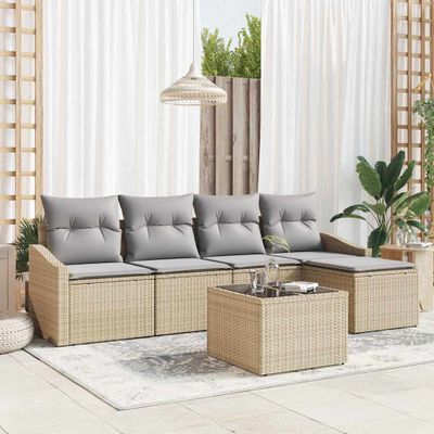 vidaXL Sada pohoviek s vankúšom 6 pcs Beige a svetlo šedá polyratan