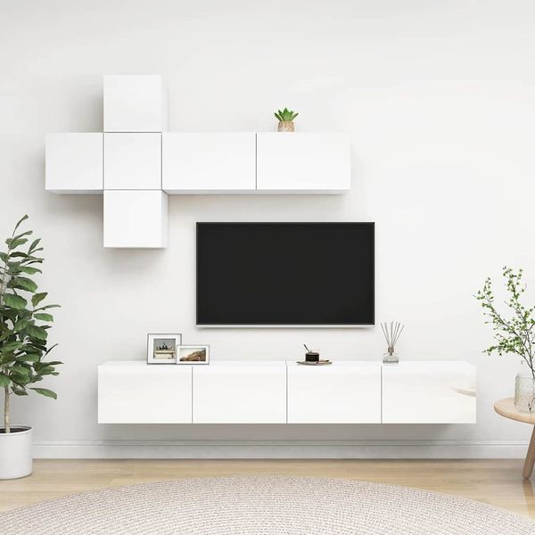 vidaXL 7-dielna sada TV skriniek lesklá biela drevotrieska