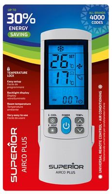 Univerzálny diaľkový ovládač SUPERIOR AIRCO Plus pre klimatizácie Univerzální dálkový ovladač SUPERIOR AIRCO Plus pro klimatizace