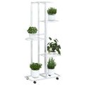 vidaXL 5-posch. stojan na kvety s kolieskami 44x23x100cm biely železo