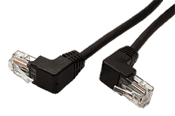 UTP patchkabel kategórie 5e, lomené konektory (90°), čierna, 0,25 m