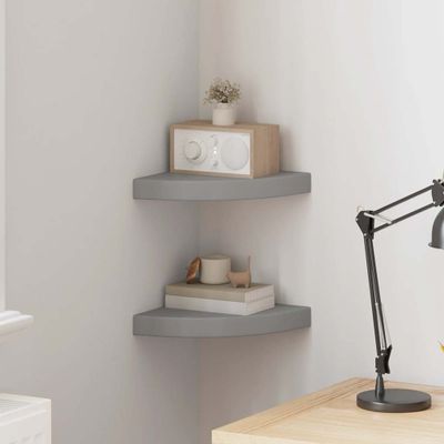 vidaXL Plávajúce rohové police 2 ks, sivé 25x25x3,8 cm, MDF