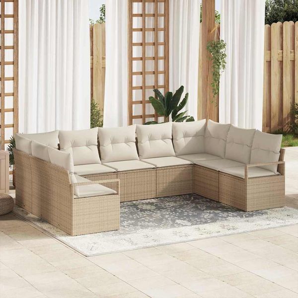 vidaXL Sada pohoviek s vankúšom 9 pcs Béžová polyratan