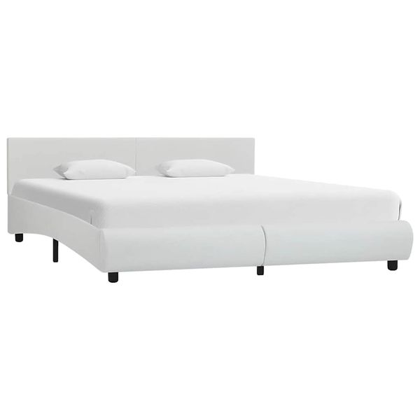 vidaXL Posteľný rám s LED, biely, umelá koža 160x200 cm