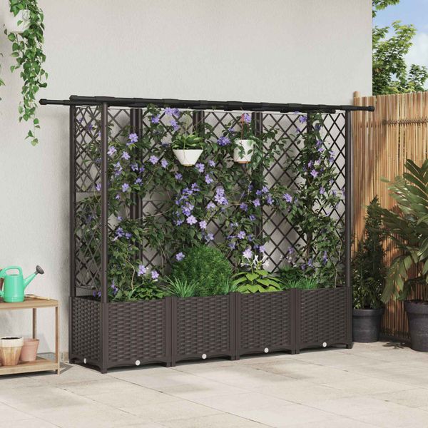 vidaXL Vyvýšený záhon s mriežkou a strechou Hnedá 202 x 40 x 136 cm PP