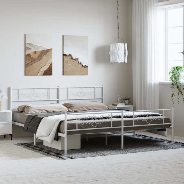 vidaXL Kovový rám postele s čelom a podnožkou biely 183x213 cm