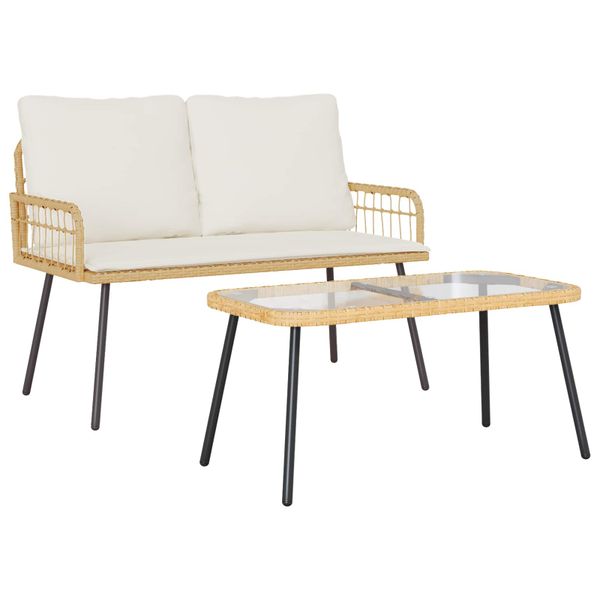 vidaXL Záhradný jedálenský set s vankúšom 2 pcs Prírodná polyratan