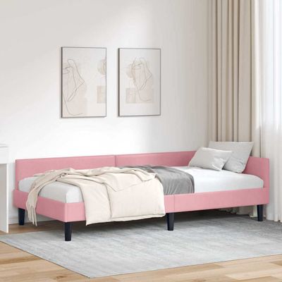 vidaXL Rohový rám postele s čelnou doskou Ružová 100 cm x 200 cm Zamat