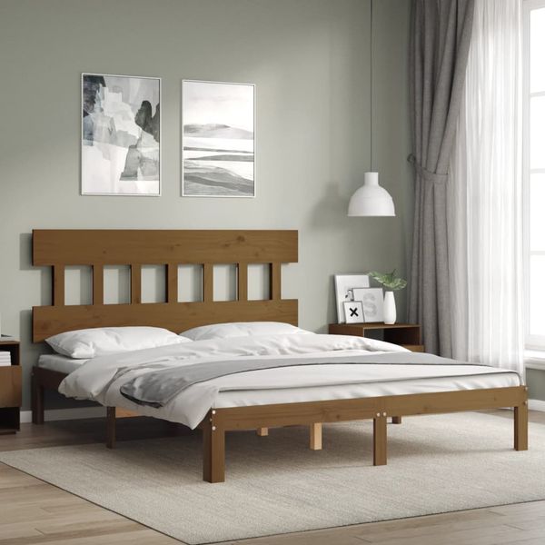 vidaXL Posteľný rám s čelom medovo hnedý King Size masívne drevo