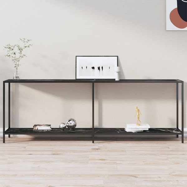 vidaXL Konzolový stolík čierny 220x35x75,5 cm tvrdené sklo