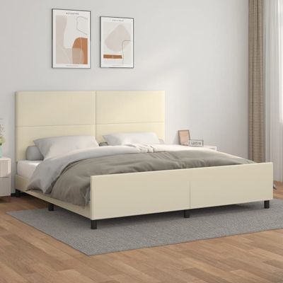 vidaXL Posteľný rám s čelom krémový 200x200 cm umelá koža