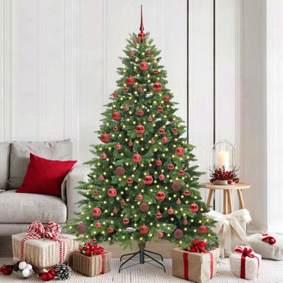 vidaXL Umelý vianočný stromček s 300 LED-i Zelená 180 cm PE a PVC
