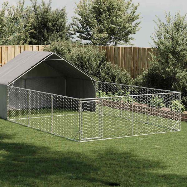 vidaXL Vonkajšia búda pre psov s výbehom, 7x3x1,9 m, pozinkovaná oceľ