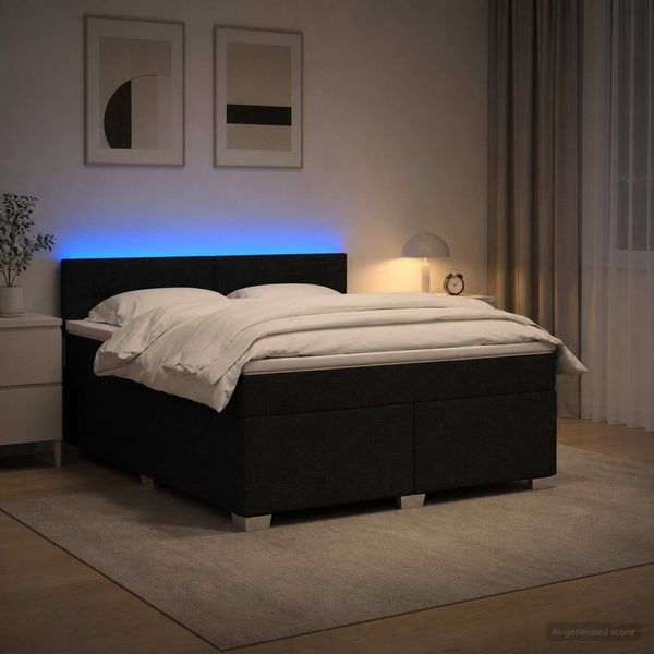 vidaXL Posteľ s boxspringom a matracom a LED Čierna 140 x 190 cm Látka