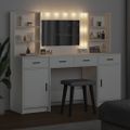 vidaXL Súprava toaletného stolíka s LED 3 ks Biela Kompozitné drevo